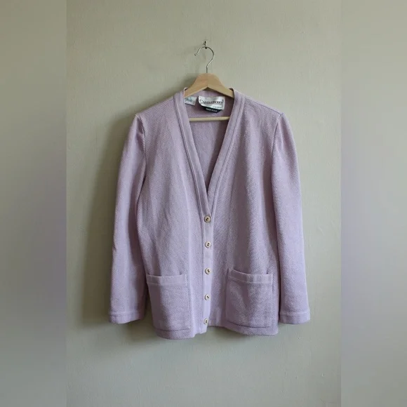 Vintage 70s Castleberry Albrechts Lavender Purple Dacron Textured Cardigan - Picture 9 of 10